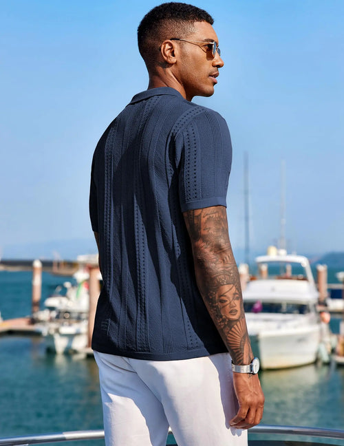 COOFANDY Men's Knit Short Sleeve Polo Shirt - Casual Summer Style