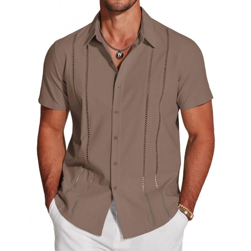 Men's Riviera Openwork Short Sleeve Button-Up Shirt