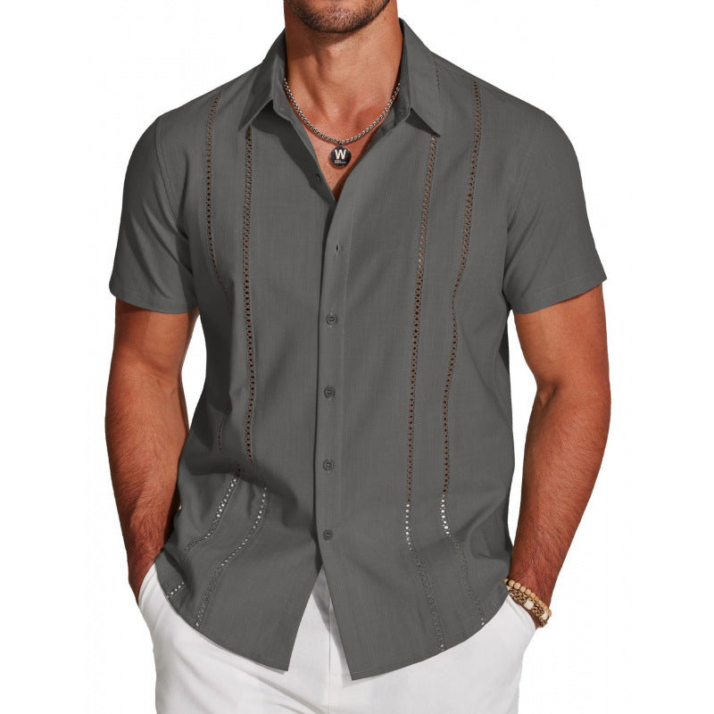 Men's Riviera Openwork Short Sleeve Button-Up Shirt