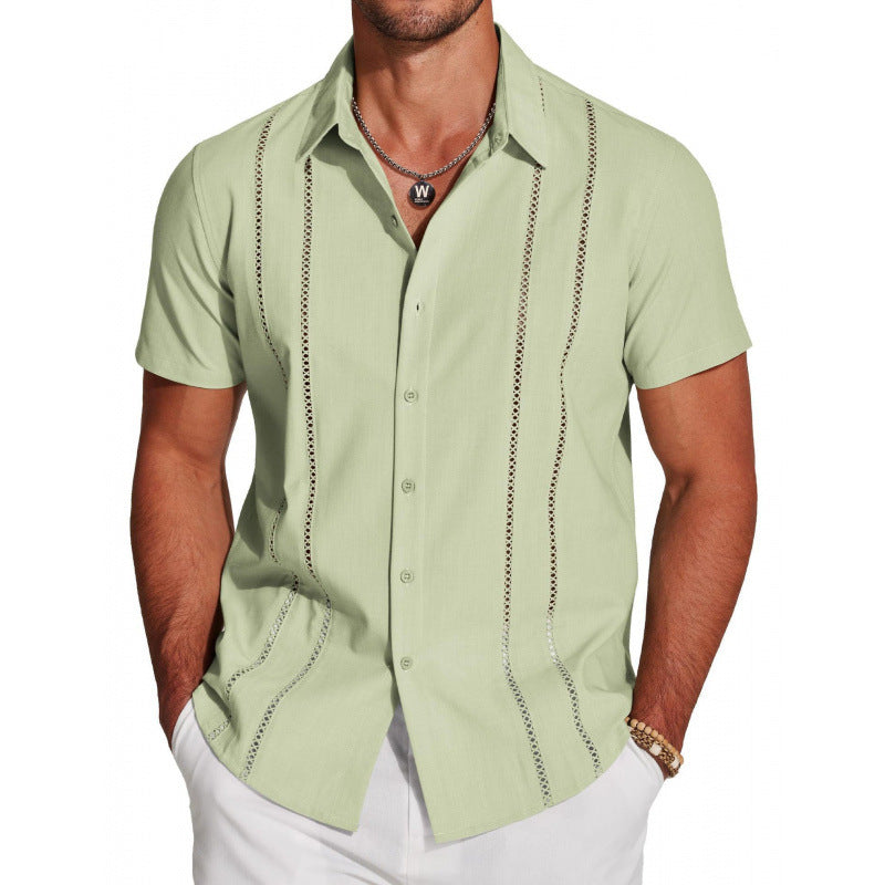Men's Riviera Openwork Short Sleeve Button-Up Shirt