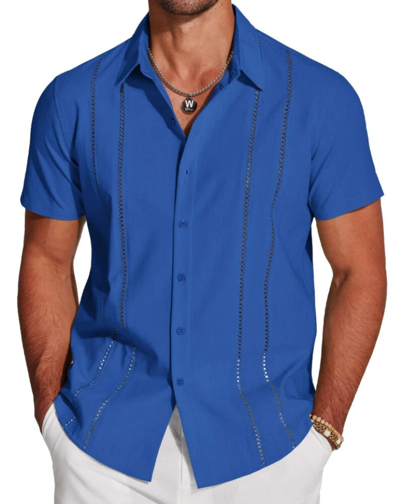 Men's Riviera Openwork Short Sleeve Button-Up Shirt